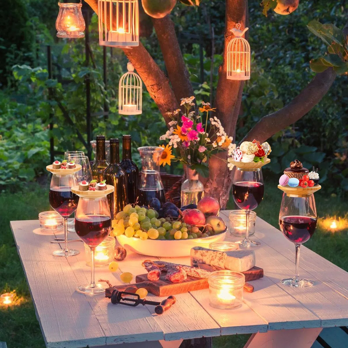 12 adornos para copas de vino, de madera, para postres, fiestas y cenas familiares (edición de madera)