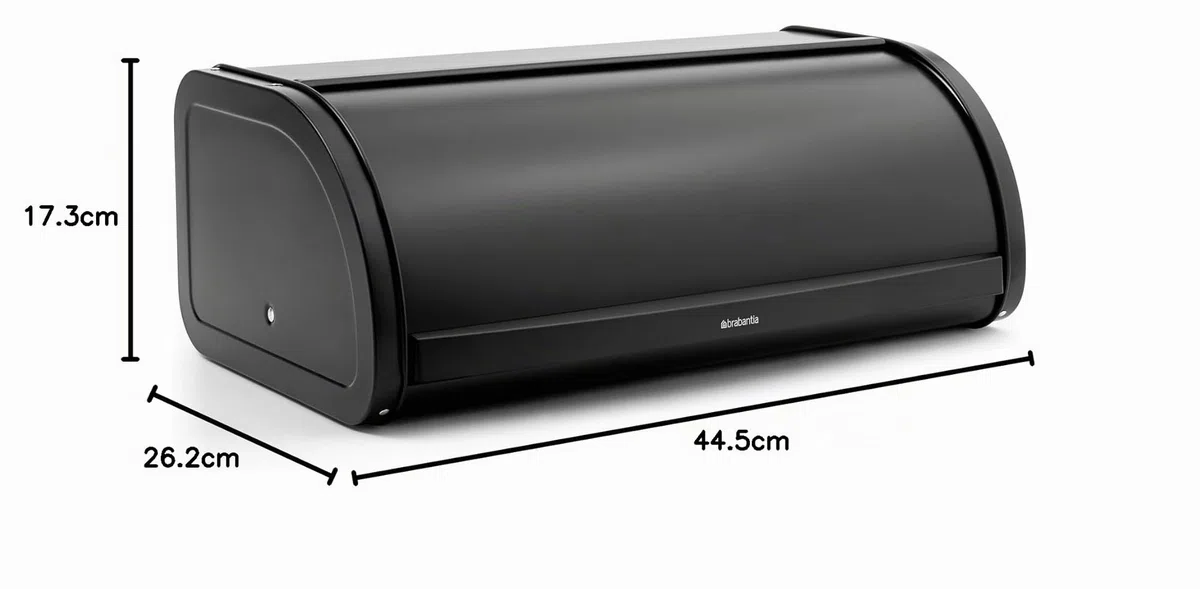 Brabantia Panera Roll Top - Caja de almacenamiento grande para pan, bagels, panecillos - Diseño eficiente con parte superior plana, Metal duradero - Matt Black