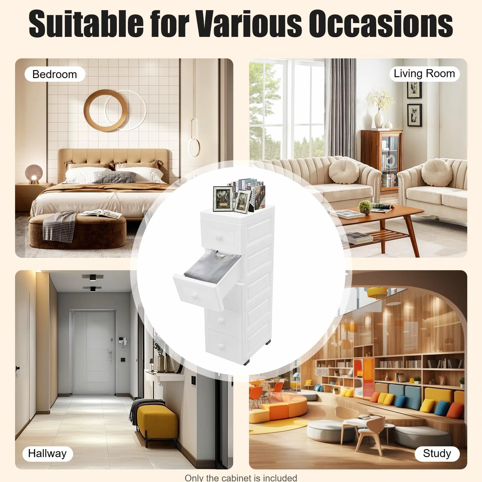 Cajonera de 5 cajones, carrito con ruedas, carrito de cocina, carrito de baño con ruedas, contenedor rodante, carrito multiusos con cajones, para baño, cocina, oficina, sala de estar, dormitorio