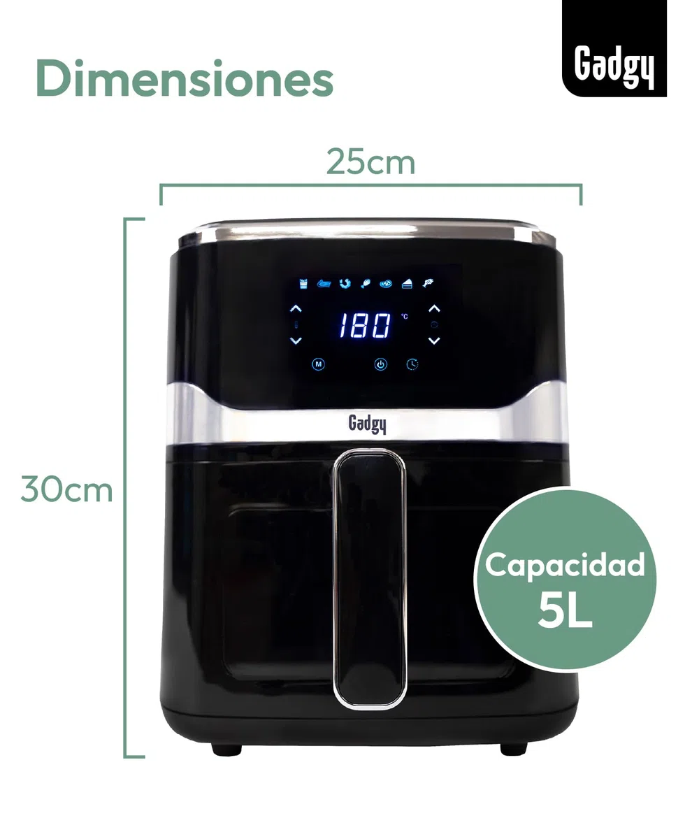 Gadgy Freidora de Aire 5 L 1400 W con Ventana y Pantalla Táctil | Airfryer con 7 Programas de 80 a 200 Grados Cesta Antiadherente para Patatas Pollo Pescado Verduras y Snacks