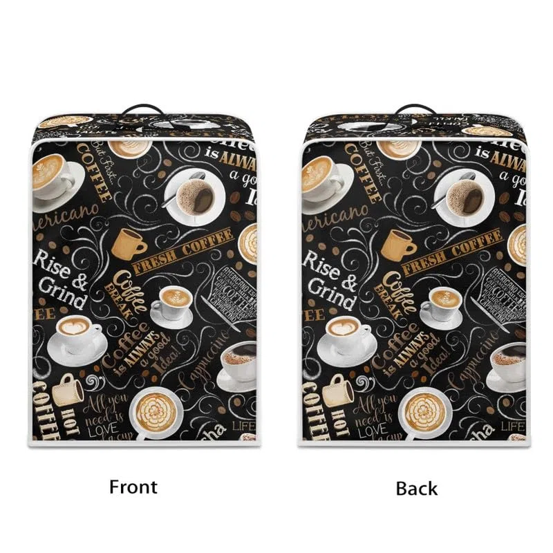 Funda para cafetera temática de café, color blanco, tamaño universal, color marrón, 2 tamaños para electrodomésticos y herramientas de oficina en casa