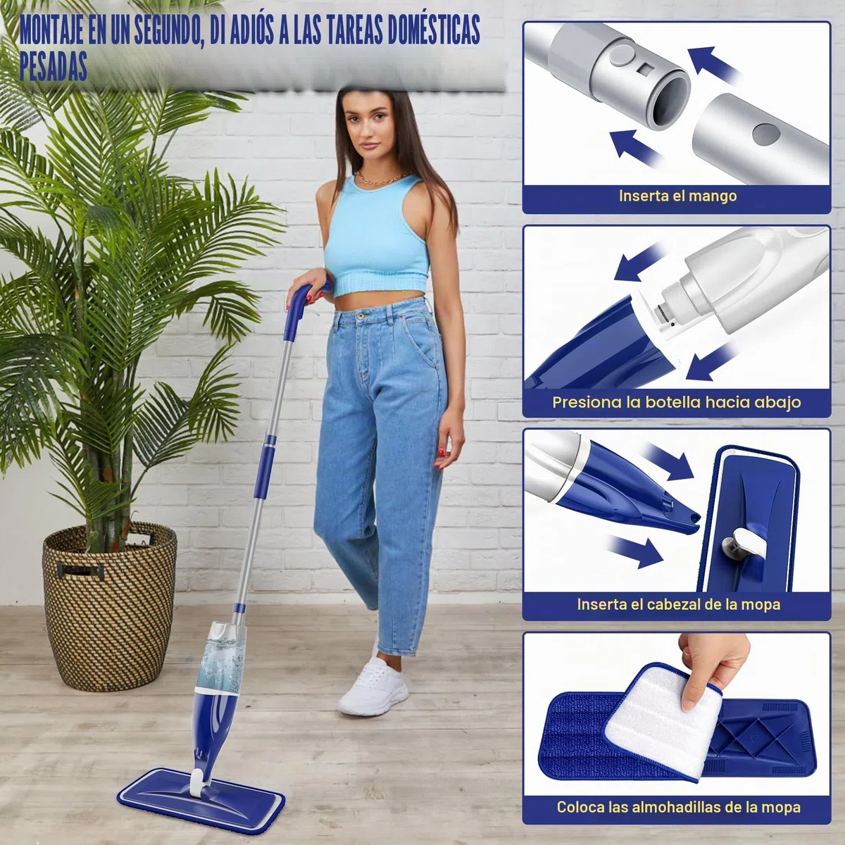 Mopa con Pulverizador Fregona Mopa- EXEGO Mopas de Limpieza Suelos con 3 Almohadilla de Microfibra Spray Mop Fregona Microfibra con 440ML Botella Recargables para Laminado, Teja, Suelo de Madera
