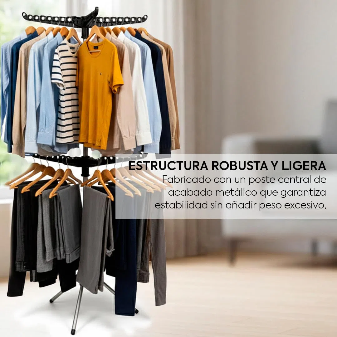 HERSIG - Tendedero Vertical - Tendedero para Perchas Ropa 2 Alturas - Tendederos Interior y Exterior de Acero Inoxidable - Soporte Plegable Color Blanco - Medidas 52 x 21 x 16 cm