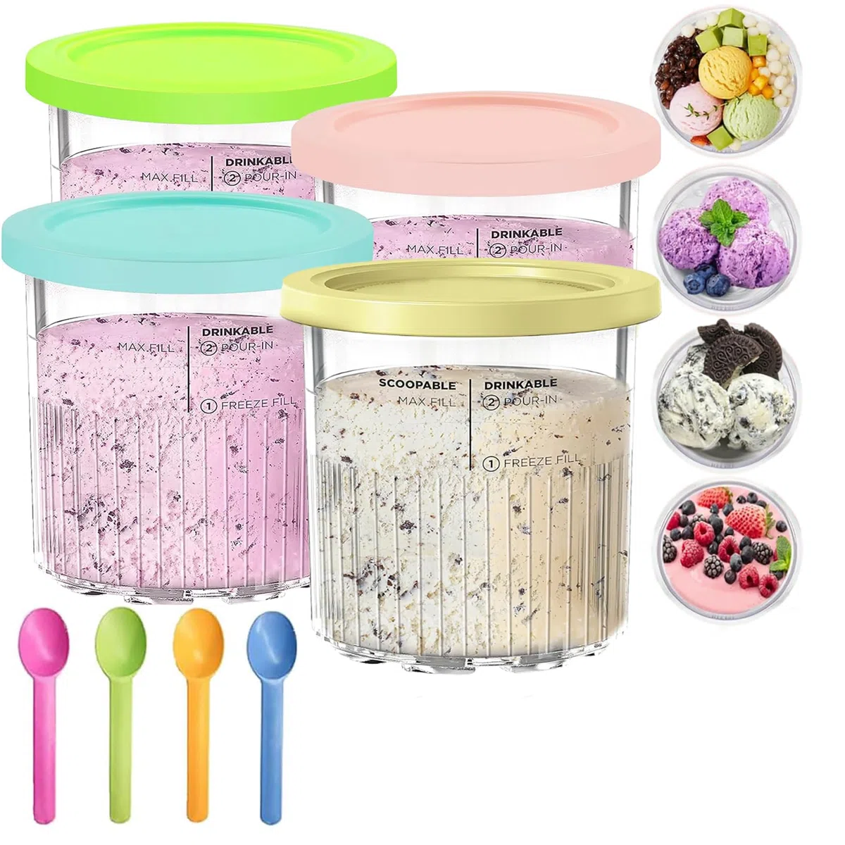 4 Piezas Recipientes de Helado para Ninja Creami,Recipientes Pequeños para Alimentos,Recipientes de Plástico,con Tapas y 4 Bolas