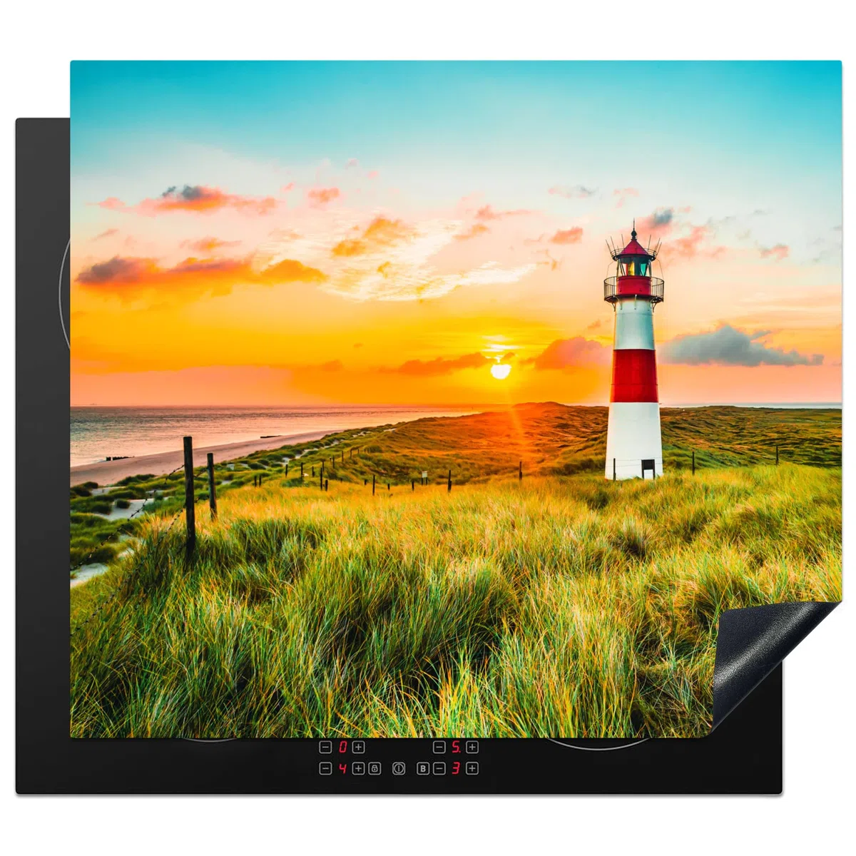 KitchenYeah© Cubre Vitrocerámica - Protector Vitroceramica Induccion 60x52 cm - Tapa Vitroceramica - Protector de Vitroceramica Faro - Naturaleza - Sol - Paisaje - Hierba - Playa - Mar