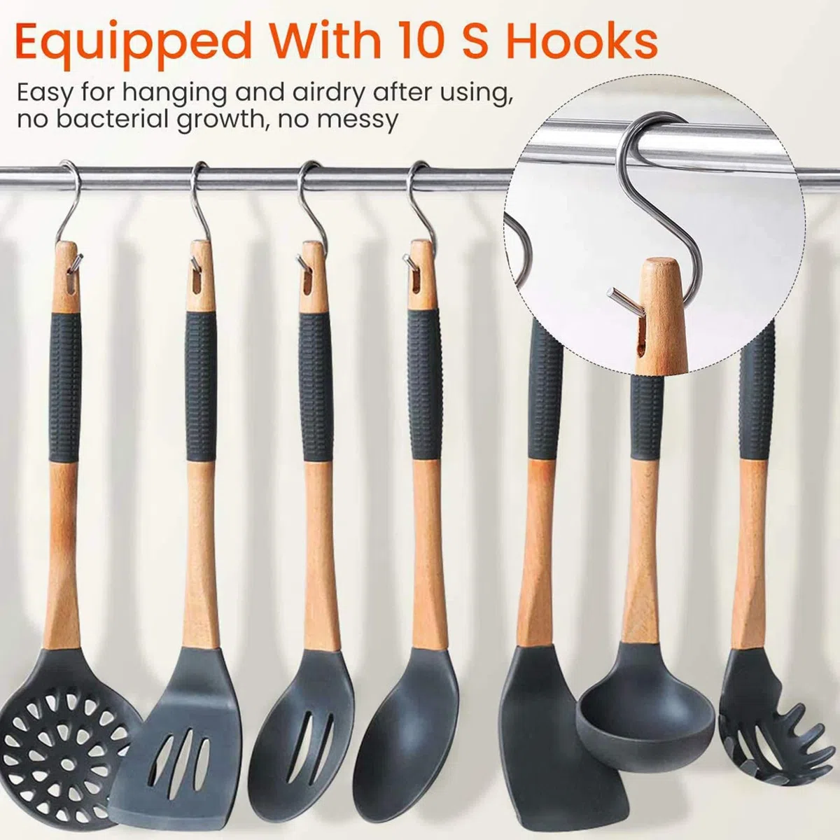 Colgador de Utensilios de Cocina de 15 Ganchos de Acero Indoxible Barra para Cocina con Ganchos S