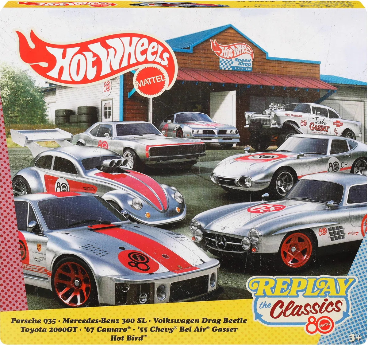 Hot Wheels Mattel JHF01 80.º aniversario 7 vehículos con 7 mini coches, a partir de 3 años, de metal