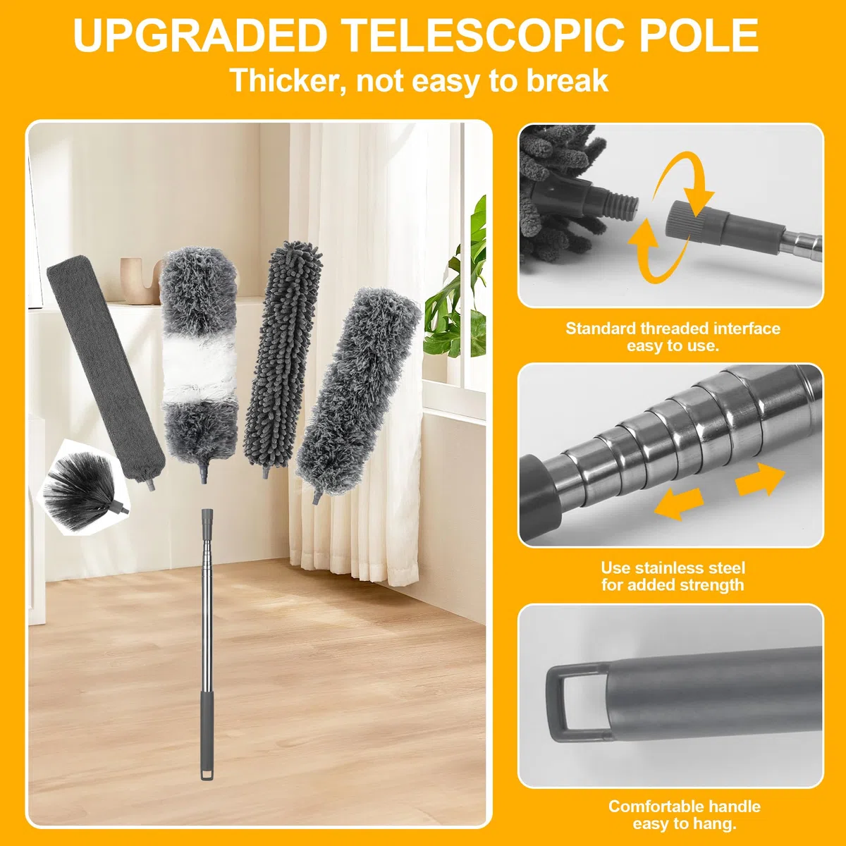 12 Piezas Plumero Atrapapolvo, Largo Plumero Telescopico Extensible, Longitud telescópica hasta 2,45 Metros, Lavable, para Limpieza de techos, Ventiladores de Techo y candelabros