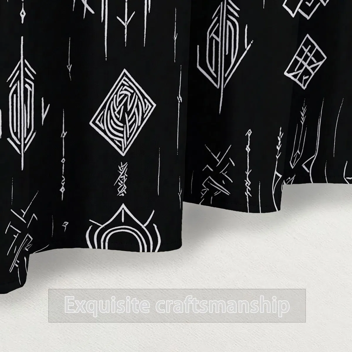 Cortina con Ojales Negro Estampado para Sala de Estar habitación de niñas y niños Tradicional Runas Vikingas Cortinas Estampadas 140An x 145Al cm (2 Paneles) Cortinas Opacas