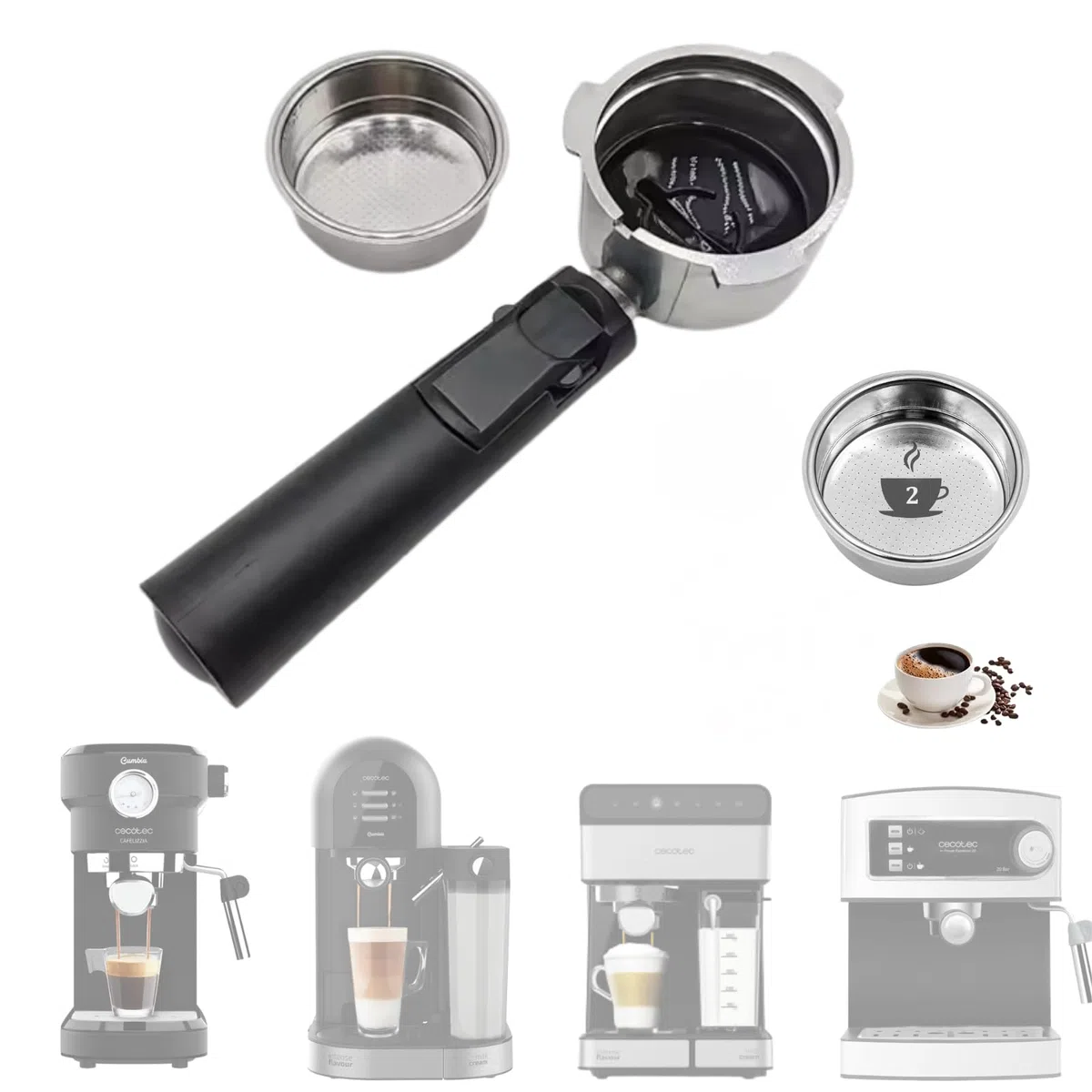 Roboparts® Portafiltro de café de Acero Inoxidable de 51 mm para cafetera Cecotec Power Expresso 20, Cafelizzia 790, Power Instact-ccino 20