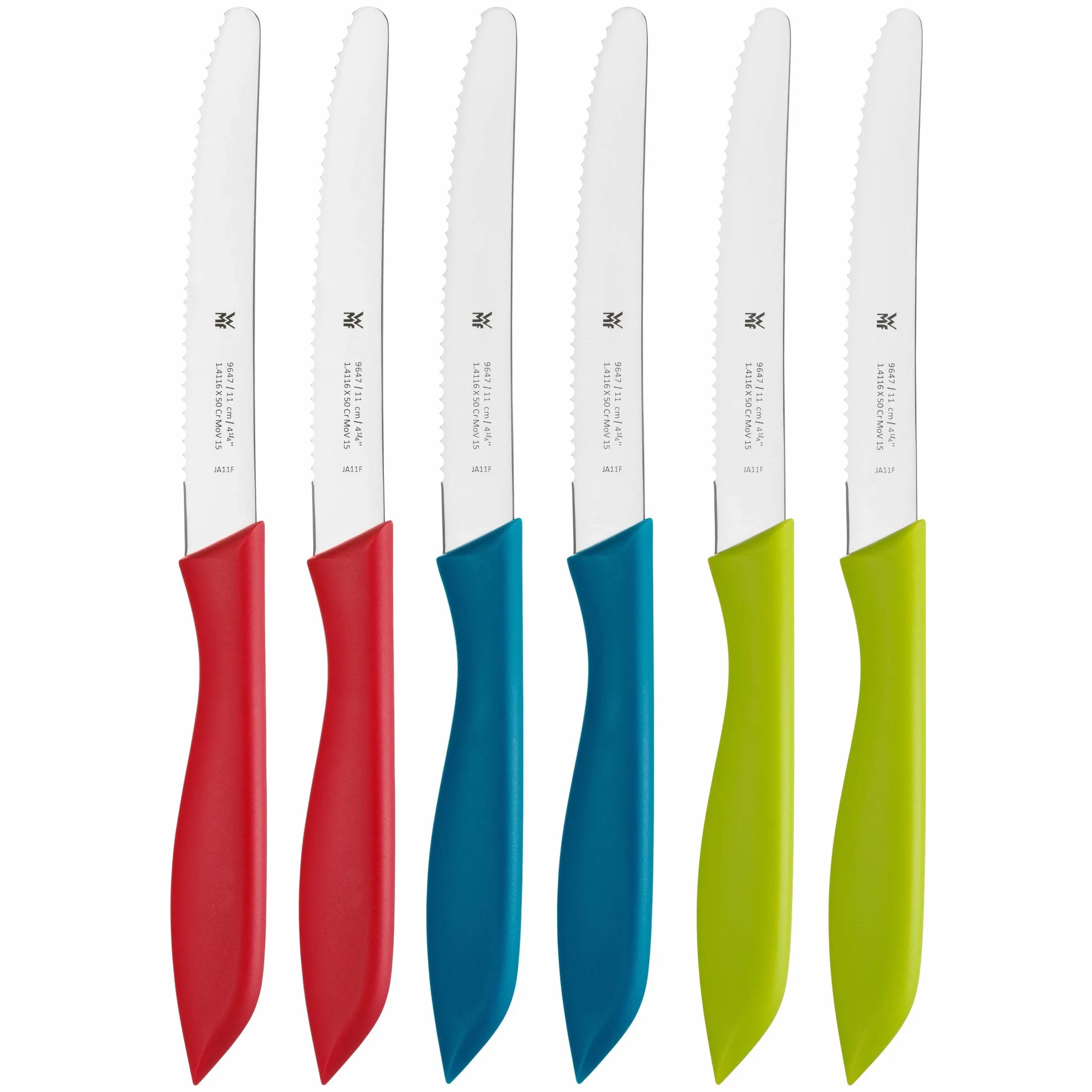 WMF Classic Line - Juego de 6 Cuchillos 23 cm, Hoja de Acero Especial con Filo Dentado y Mango de Plástico Aptos para el Lavavajillas, Multicolor