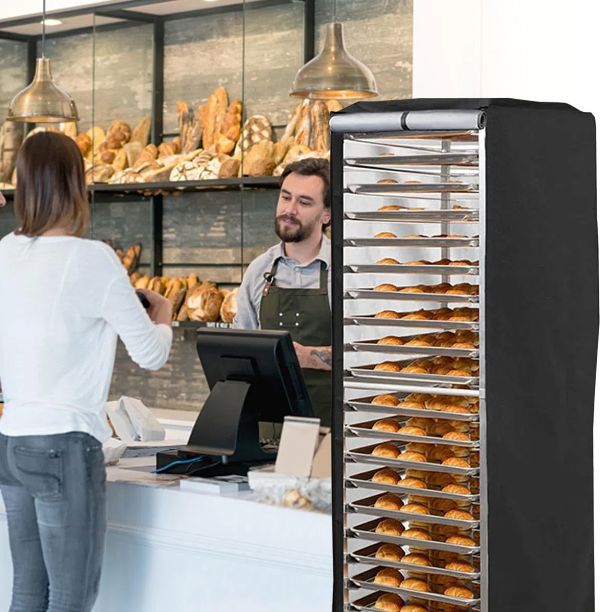 Funda para panadería, a prueba polvo, con cremallera, a prueba polvo, accesorio tela Oxford negra para procesamiento alimentos, hogar, restaurantes, panadería, supermercados