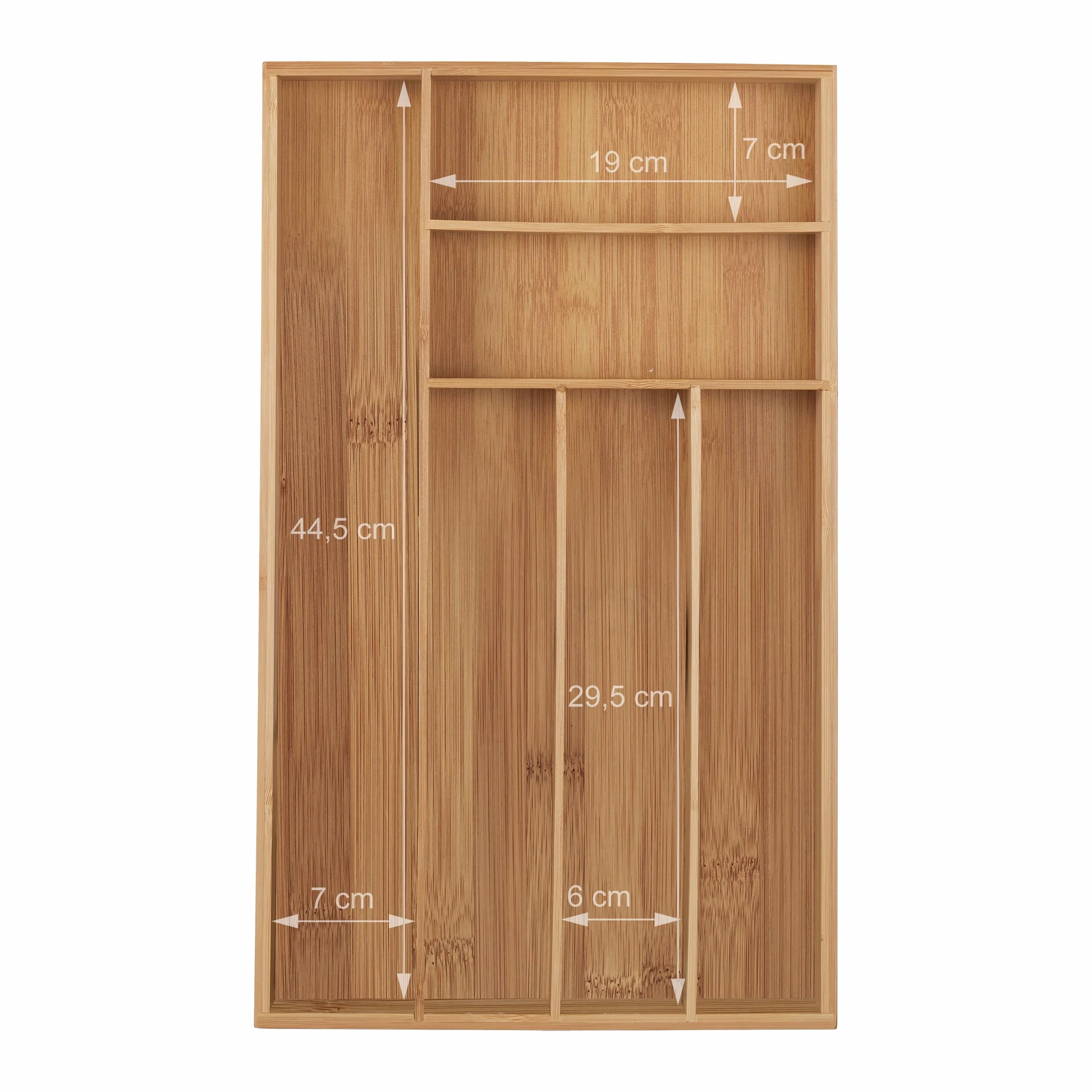 Relaxdays Cubertero Cajón Bambú, Organizador Cubiertos, Separador 6 Compartimentos Cajones, 5 x 27,5 x 46 cm, Natural