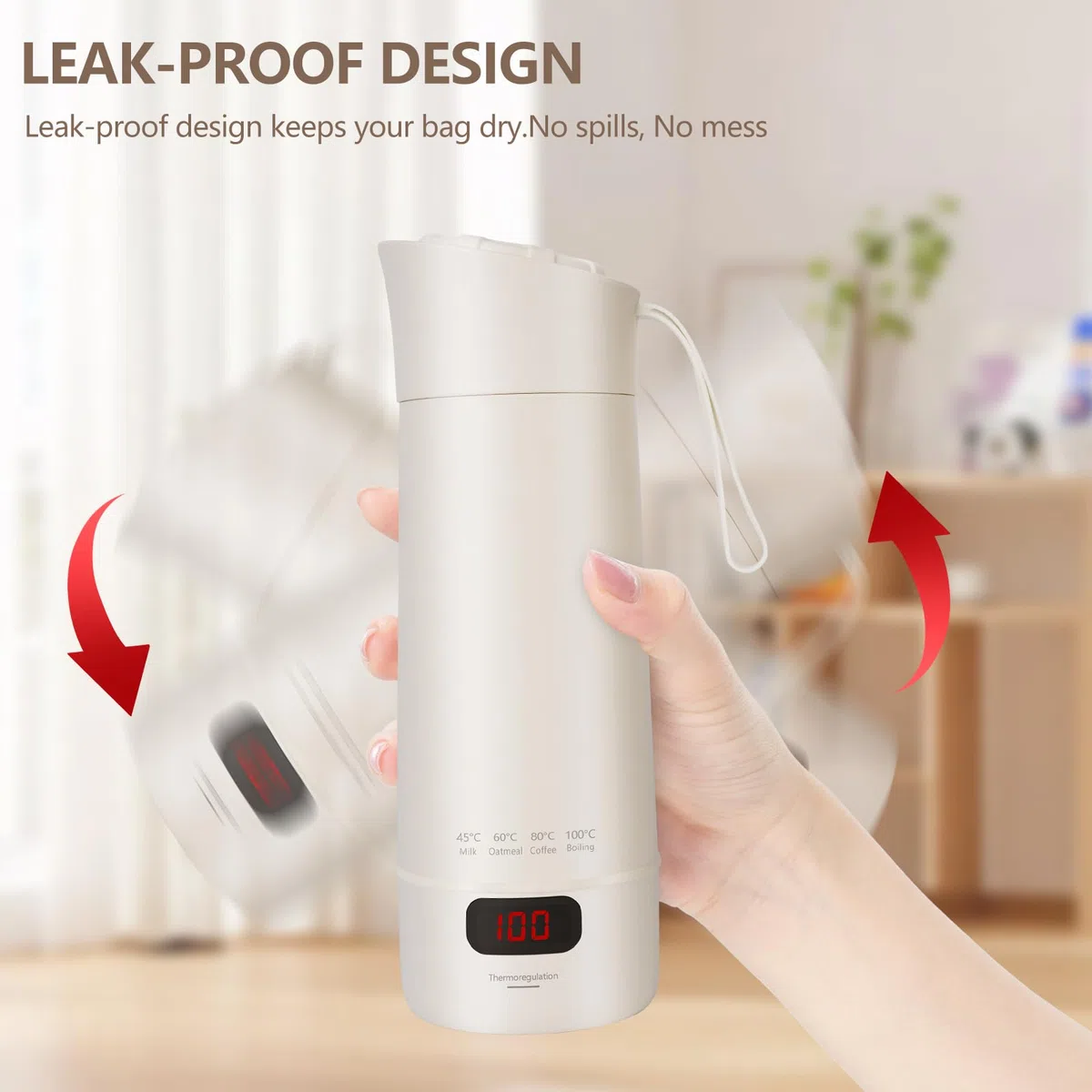Pequeño hervidor de agua portátil, 400ML Hervidor de Viaje, 3 en 1 Mini Taza de Agua Eléctrica, 4-Temperaturas, Materiales Inoxidables, Apagado Automático, para Hacer Leche, Café y Té