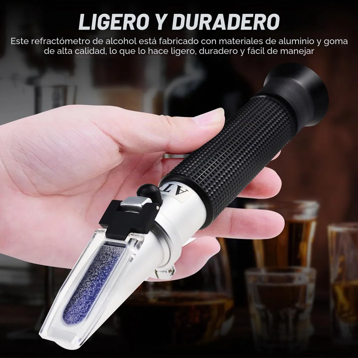 Refractómetro Alcohol - 0-80% Volumen, ATC para Destilados - Portátil con Luz LED y Pipetas - Medición Precisa del Alcohol.