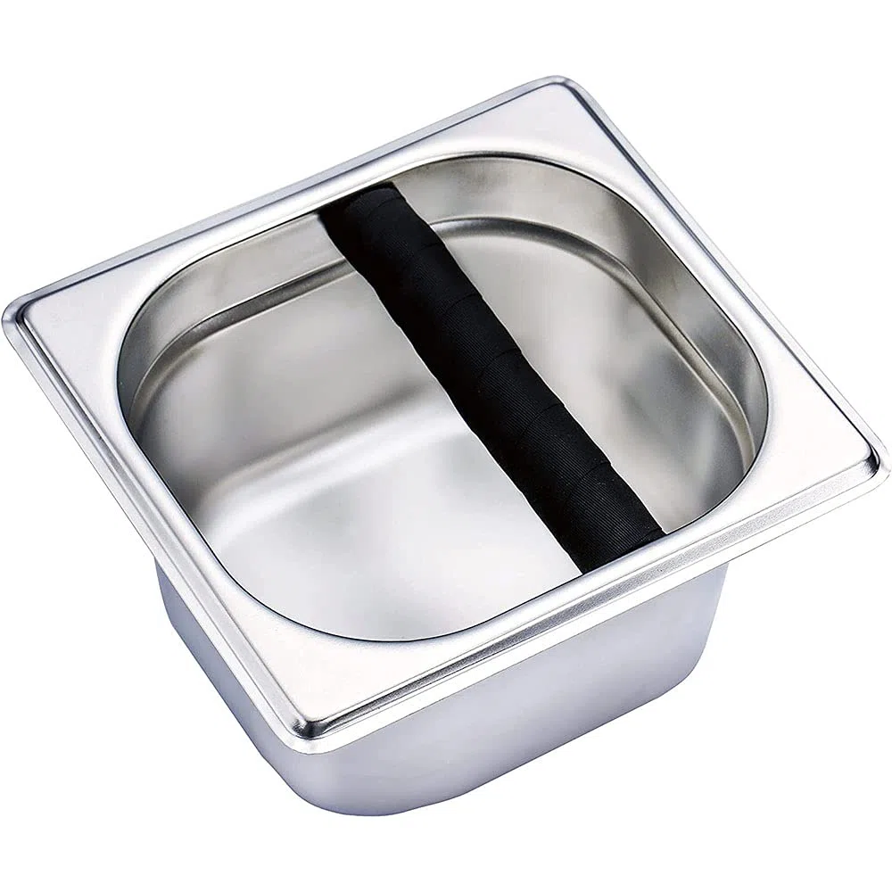 Caja de café de 10 cm, caja de golpe de café de acero inoxidable, caja de golpe de café con mango de escoria de residuos de máquina de café con mango de granos de café (cuadrado)