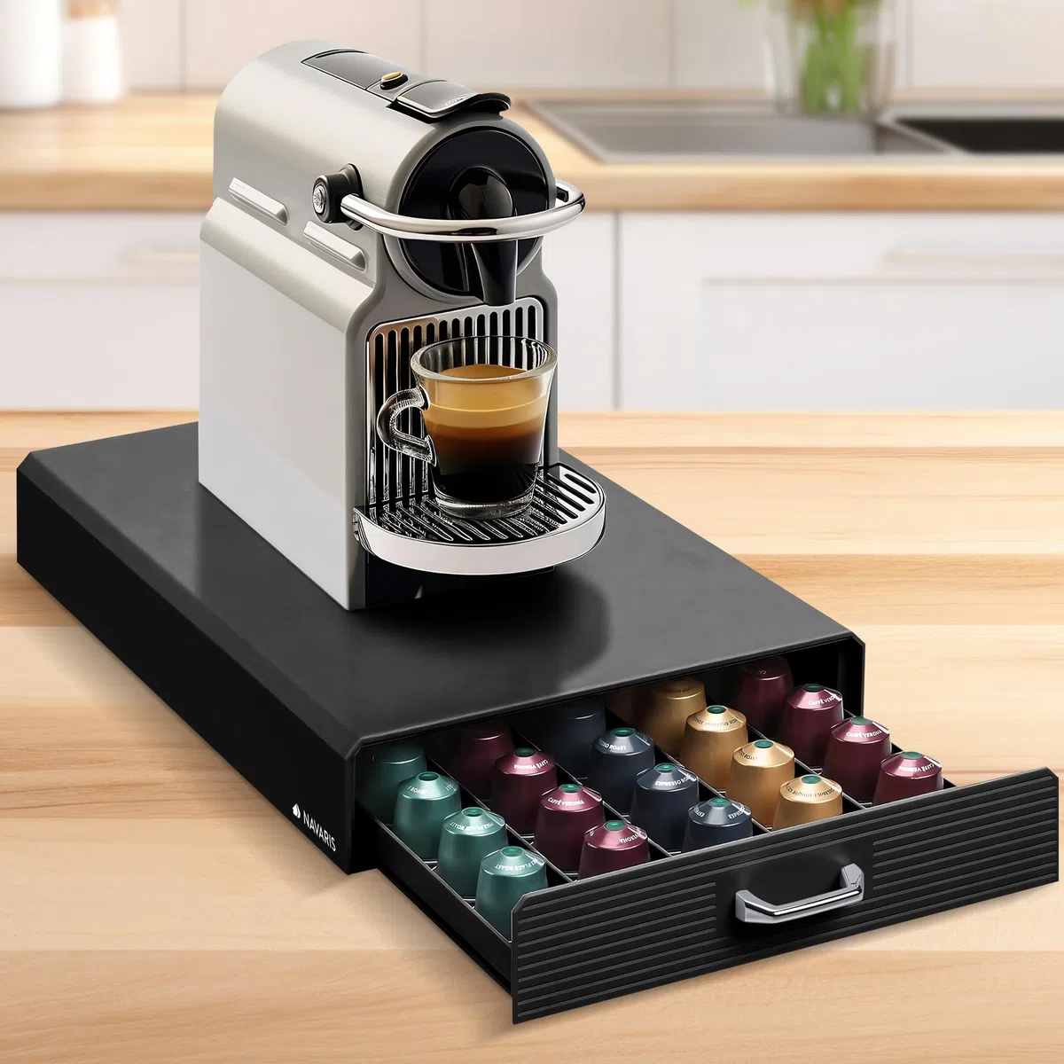 Navaris Dispensador de cápsulas café Compatible con Nespresso - Cajón y Soporte para cafetera de cápsulas - Accesorio con Capacidad de 50x cápsula
