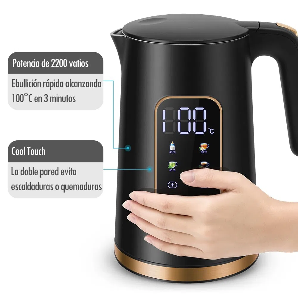 ForMe Hervidor Eléctricos de Acero Inoxidable 1,7 L Selección de Temperatura de 40-100 C LED Indicador Digital de Temperatura I Función de Mantener Caliente Tetera I Cristal Hervidora Libre de BPA