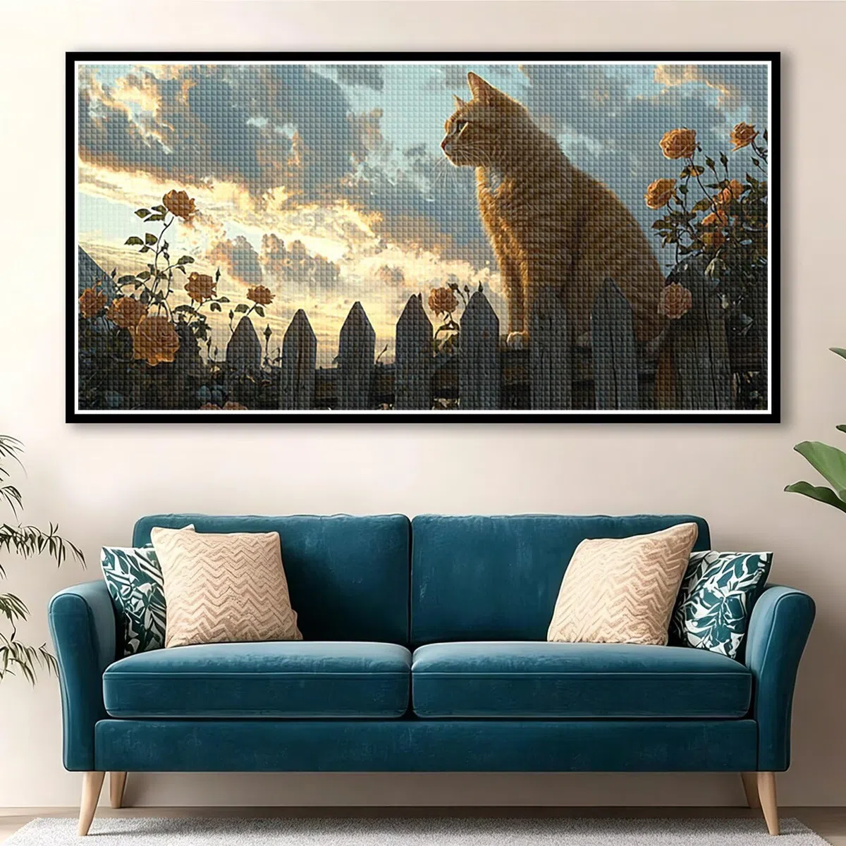 Diamond Painting Adultos Flor Pintura Diamante, Gato Diamond Painting 5D Completo, DIY Cuadrado Cristal Bordado Punto de Cruz Cuadros de Diamantes para Decoracion Hogar, Regalo Mujer 160x80cm 0J-352