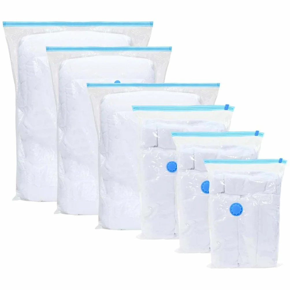 Juego de 20 bolsas de vacío de 70 x 50 cm para ahorrar espacio para guardar ropa y ropa de cama, reutilizables, color azul transparente