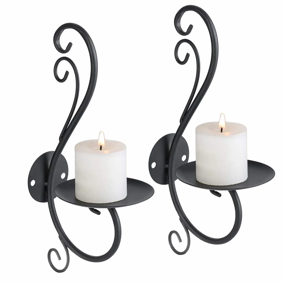 Sziqiqi Candelabro De Pared del Estilo Retro, Candelabro Creativo De La Vela del Hierro, Decoración De La Pared del Jardín Casero, Candelero, Negro