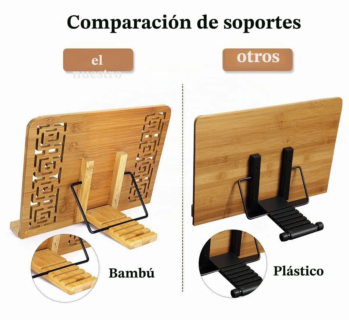Joyoldelf Atril Libros de Cocina, Atril Estudio Lectura, Soporte Libros, Atril Para Estudiar, Apoya Libros, Book Holder, Soporte Plegable de Bambú Para Leer con 5 Alturas Ajustables, 24*33.4*4.2 cm