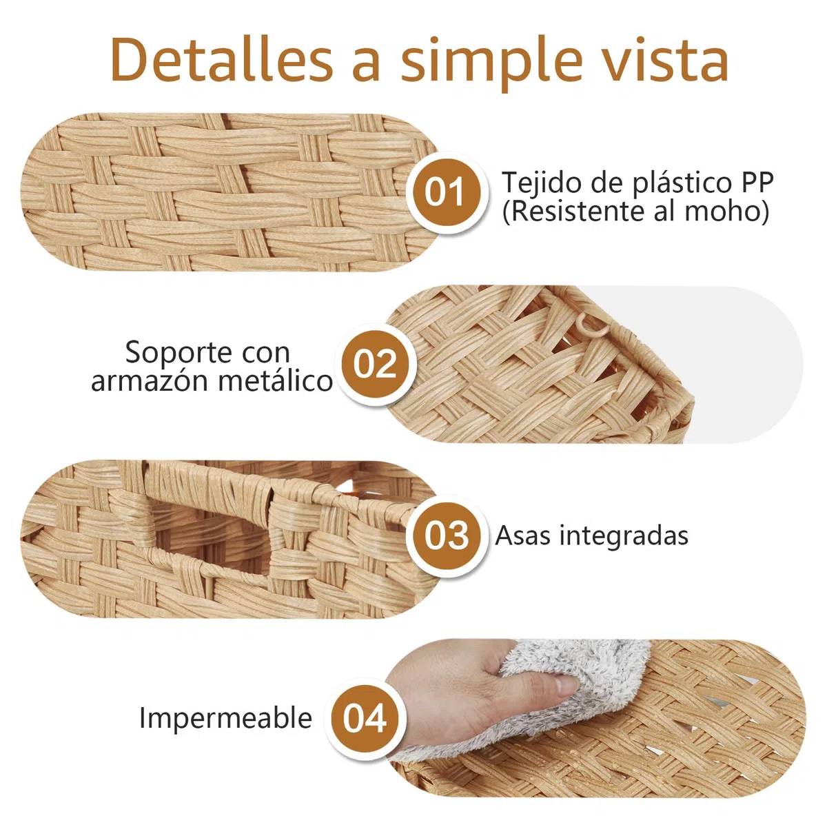 Sagittar Cesta plegable trenzada de imitación de ratán, 31 x 31 x 31 cm, cesta de almacenamiento para despensa, armario, cesta de estantería, cubos, impermeable, no se mohosa, 2 unidades, color