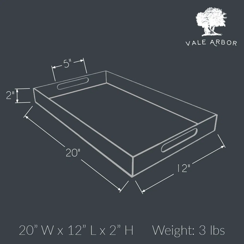 Bandeja acrílica negra para servir, 30,5 x 50,8 cm, para mesa de café, desayuno, té, comida, mayordomo, exhibición, cocina, maquillaje, vani con asas