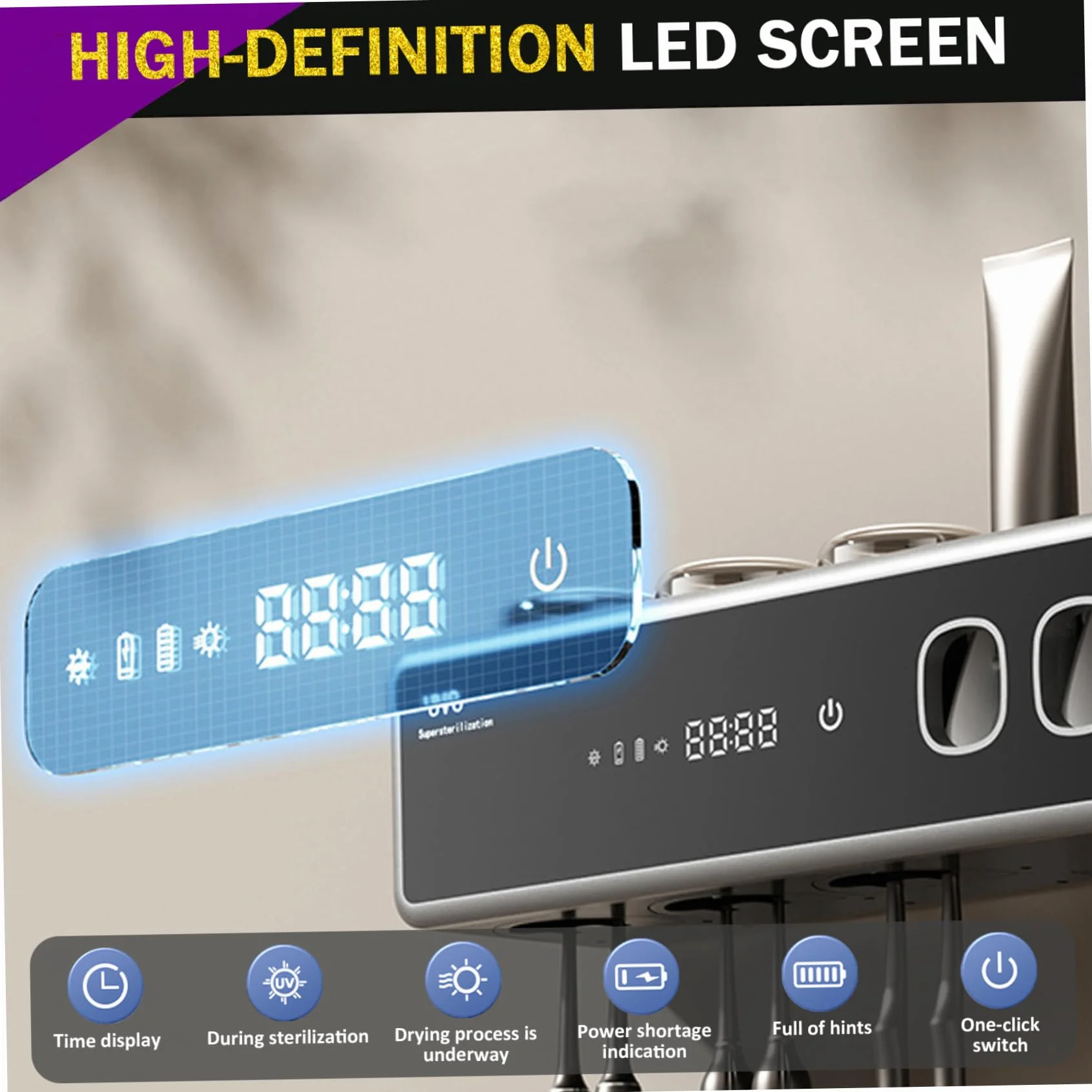 Soporte Inteligente para Cepillo de Dientes con Esterilización UV y Dispensador Automático de Pasta de Dientes, Organizador de Cepillo de Eléctrico Montado en la Pared con Función de Secado