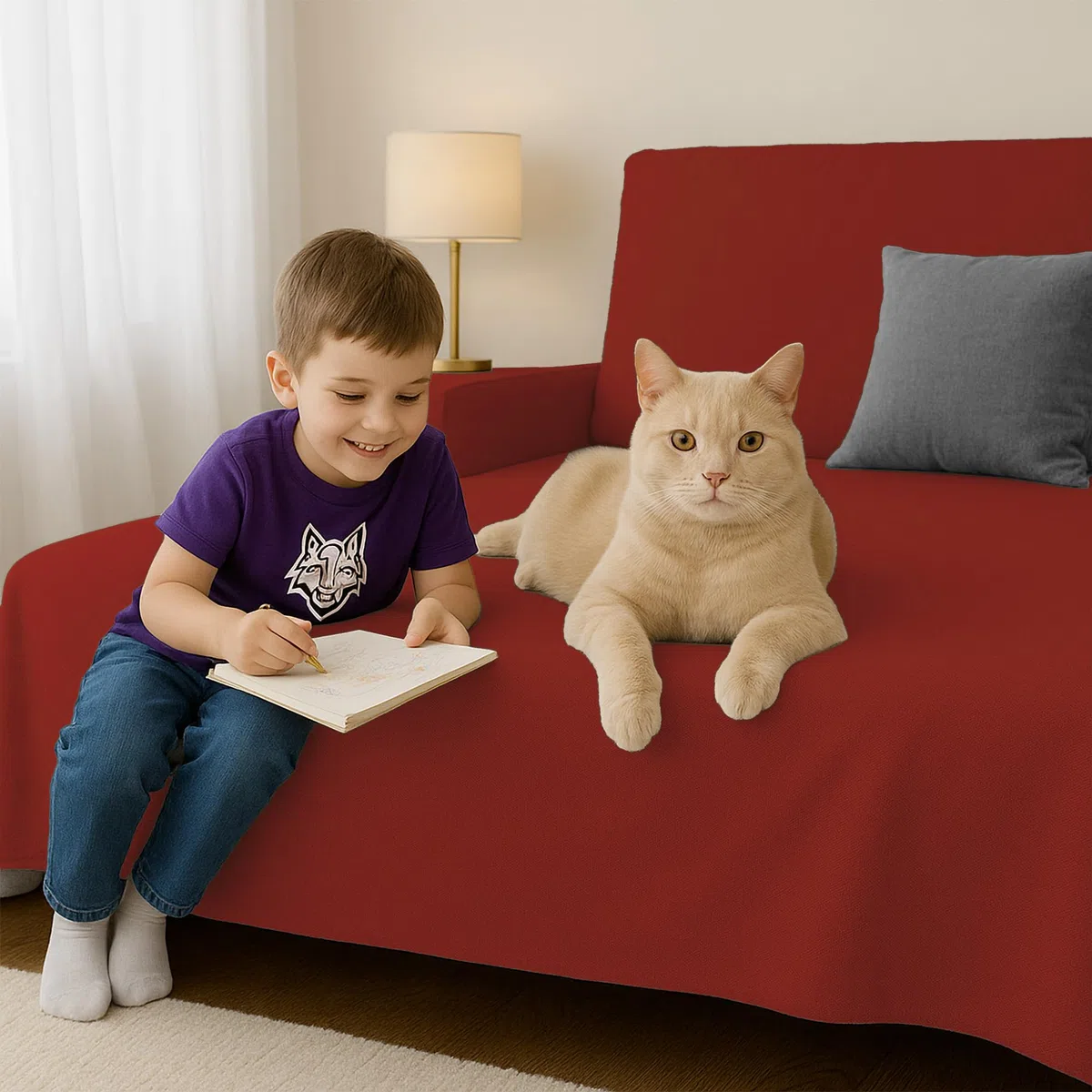 Byour3 - Funda De Sofá 3 2 4 1 Plazas 100% Algodón Puro Ligero Rectangular Tela Sofa Cubre Todo Recubrimiento Sofás También por Forma de L U Chaise Longue Derecho Izquierdo (Rojo, 2 Plazas)