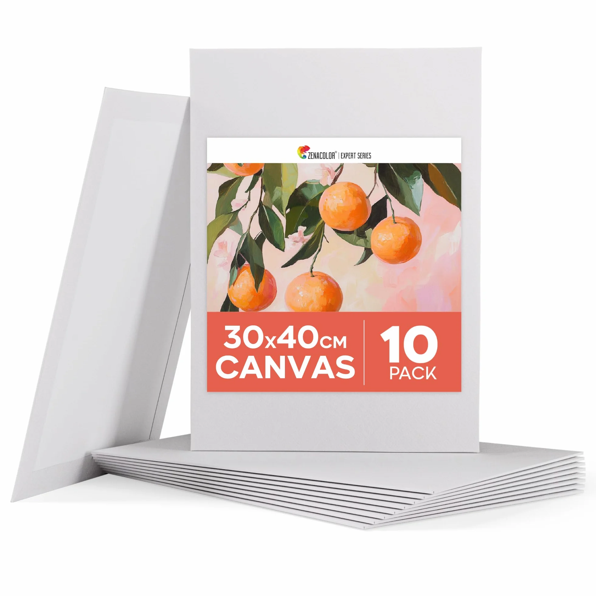 Zenacolor Lienzos Para Pintar 30x40cm (Set de 10) - Canvas para pintar 280 g/m² 100% Algodón - Para Pintura Acrílica, Óleo y Gouache