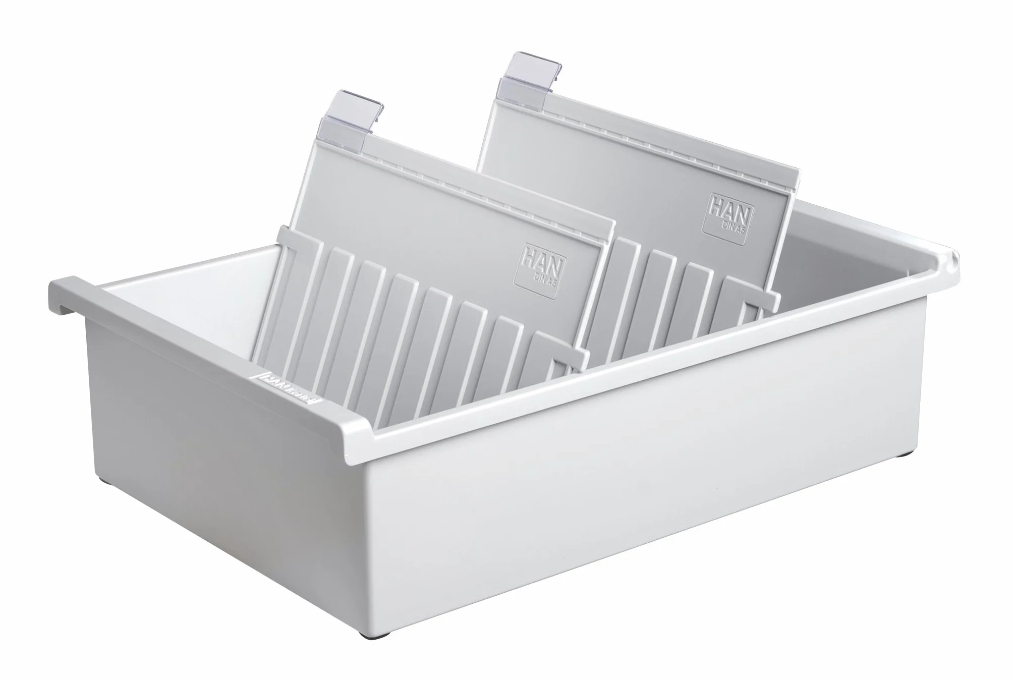 HAN 955-0-11 - Cajón para tarjetas, capacidad para 1300 tarjetas aprox., A5 horizontal, 228 x 96 x 347 mm, color gris
