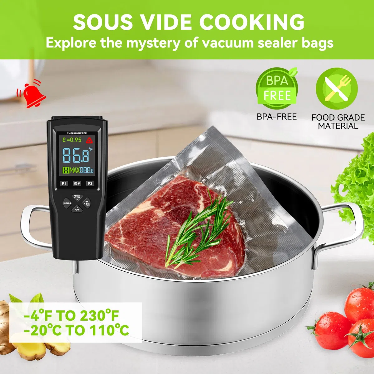 HytusCooking - Rollos selladores al vacío, paquete de 6, 3 rollos de 11 pulgadas x 20 pies y 3 rollos de 10 pulgadas x 20 pies, sin BPA, bolsas de almacenamiento de alimentos multicapa resistentes de