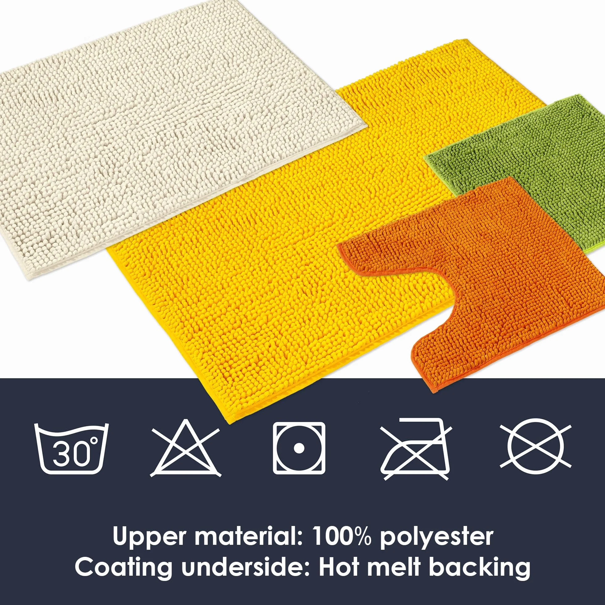 WohnDirect Juego de 2 alfombrillas de baño, color crema, 70 x 120 cm, antideslizantes y lavables, alfombrillas de baño, alfombrilla de baño