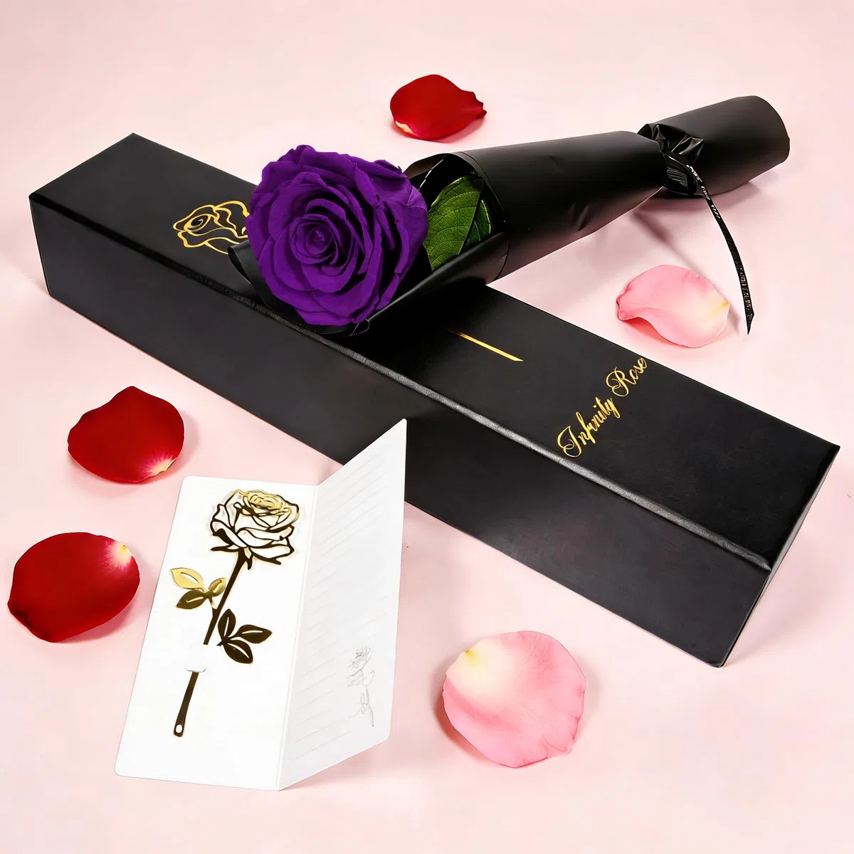 Yamonic Rosa Eterna Regalos Mujer, Rosa Eterna Natural Preservada Regalo Cumpleaños Mujer,Flores Preservadas con Tallo Regalo Navidad San Valentín Rosa Dia de la Madre