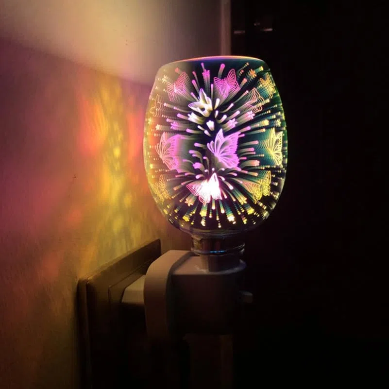 Mobestech Lámpara Aromaterapia Eléctrica 3D Patrón Deslumbrante Sin Humo para Quemador Wax Melts Y Aceites Esenciales Luz Decorativa para Hogar Oficina Dormitorio Enchufe UE 5.51X3.14X3.14In