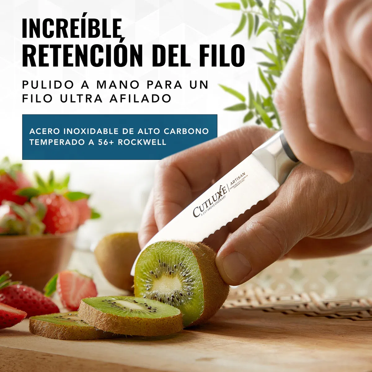 Cutluxe Cuchillo Utilitario Serrado de 13cm - Pequeño Cuchillo Cocina Profesional y Cuchillo de Tomatero - Hoja de Acero Alemán Afilada - Diseño de Mango Ergonómico y Espiga Completa - Serie Artisan