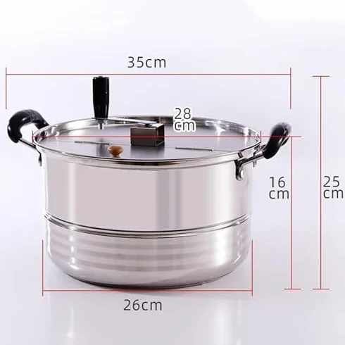 Máquina comercial de palomitas de maíz, olla de gas antiadherente de acero inoxidable para palomitas de maíz fáciles de reventar a mano