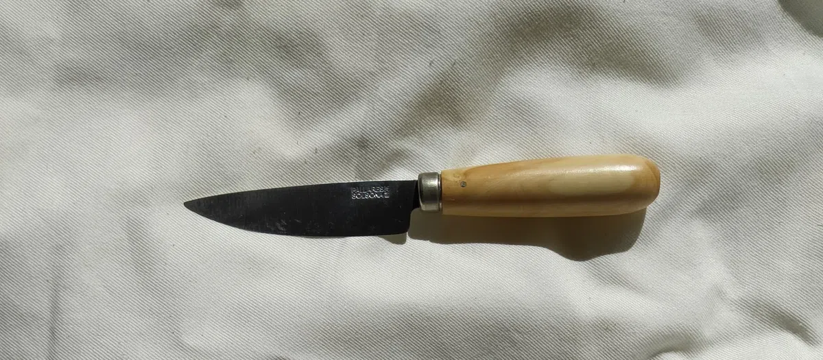 PALLARES CUCHILLO COCINA MANGO REDONDO MADERA DE BOJ ACERO INOXIDABLE 8cm.