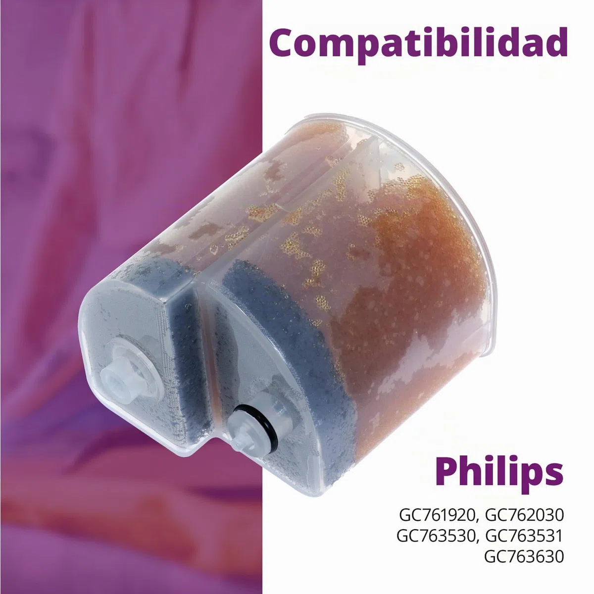 Cartucho anticalc de repuesto compatible con las planchas generadoras de vapor Philips GC7619, GC7620, GC7625, GC7629, compatible con filtro de cal serie PerfectCare Pure GC001/01
