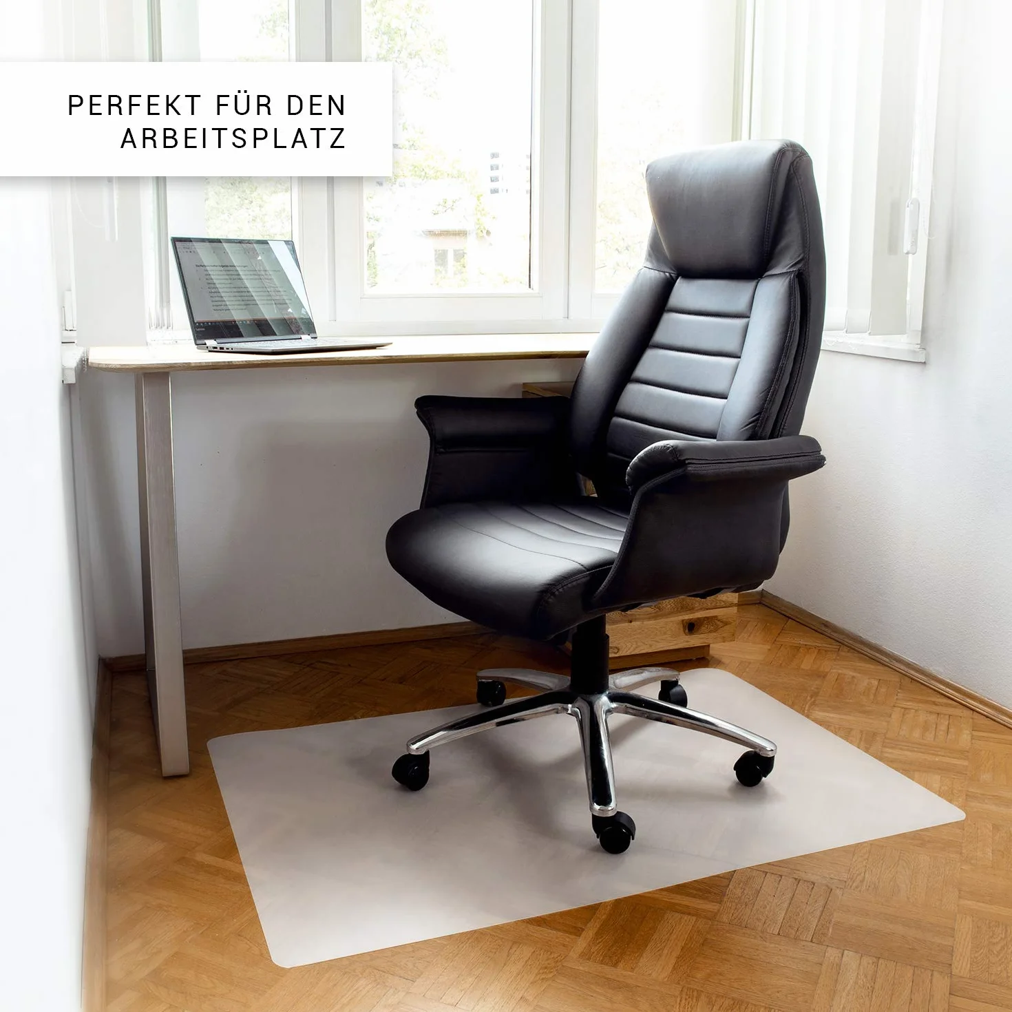 KLINOO Protector de suelo para silla de oficina de 100 x 120 cm. Esterilla protectora antideslizante para silla de escritorio en blanco lechoso transparente. Fabricada en Alemania