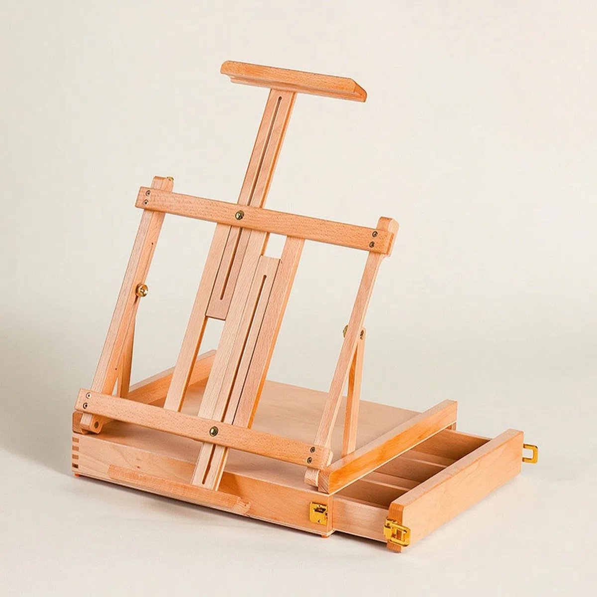 Caballete Maletín Portátil Caballete Mesa con Cajón Resistente Atril para Pintores, Color Madera Original