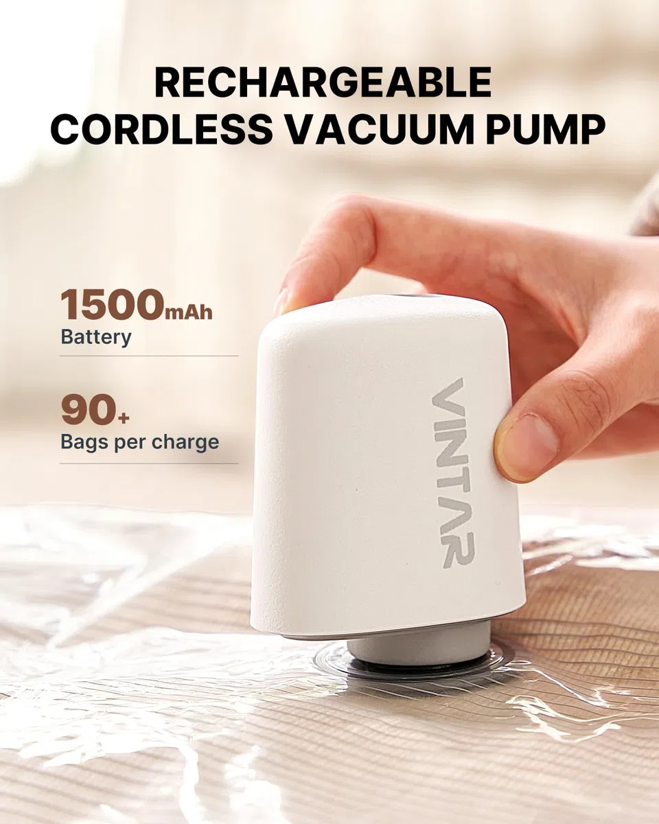 VINTAR - Bolsas de sellado al vacío para ropa de viaje con bomba inalámbrica recargable, paquete de 20 bolsas de almacenamiento al vacío que ahorran espacio, bolsas de embalaje de compresión al vacío