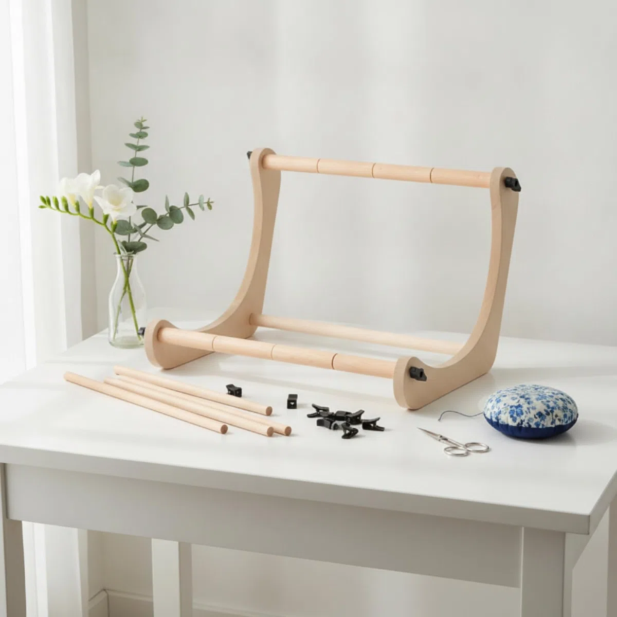 PETSOLA Bastidor de Bordado Ajustable Bastidor Marco Soporte Regulable Mesa Madera de con Estructura Lateral Curva y Estabilidad Firme Adecuado para Bordado Taller Estudio