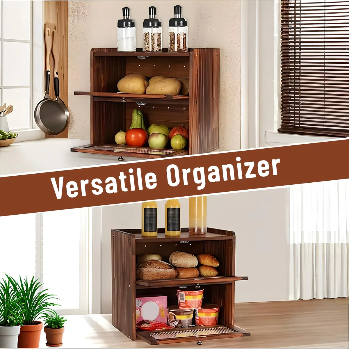Paneras Para Guardar El Pan Caja Grande De Madera Maciza Doble Panera Madera Para Guardar ReposteríA Con Puerta AcríLica MagnéTica Bread Bin (Marrón)