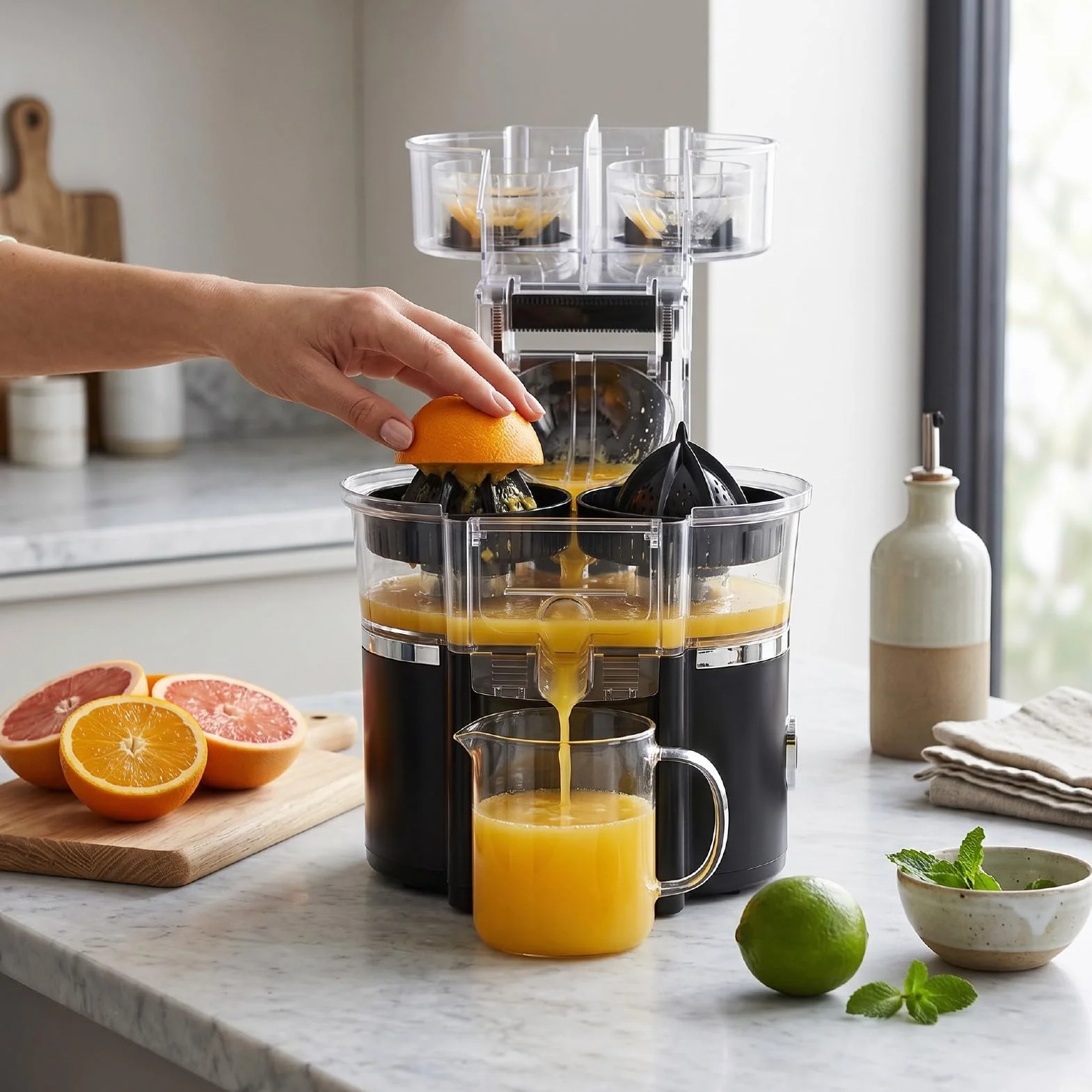 YUYTE Exprimidor de Cítricos Eléctrico Inalámbrico con 8 Ranuras, Capacidad de 500 Ml, Exprimidor Rápido de 20 Segundos para el Hogar, Cocina, Oficina, Extracción Doble de Frutas