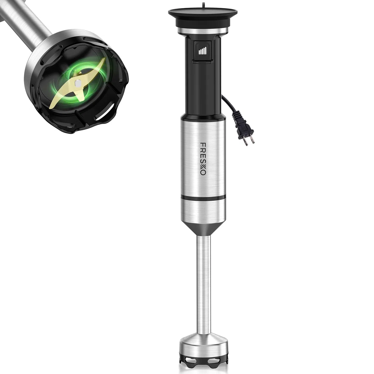 FRESKO Batidora de mano 1000W, Batidora de inmersión profesional con velocidad variable continua, 4 cuchillas de acero inoxidable, Antisalpicaduras, para sopas, batidos y papillas