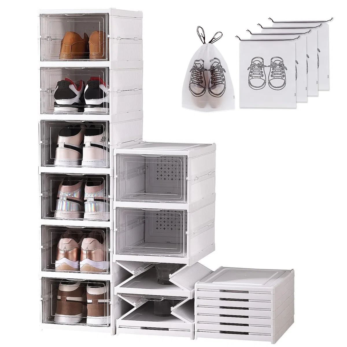 Cajas Zapatos Transparente Foldable 6 Pisos Organizador Almacenamiento Almacenaje Guardar Zapatos Shoe Boxes