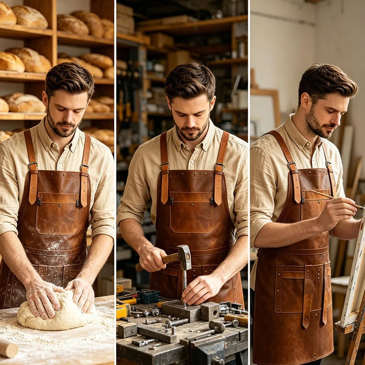 Delantal En Cuero Para Soldar con múltiples bolsillos, tirantes ajustables | Delantal para Soldadura en Piel para barbacoa, repostería, manualidades, chefs caseros y maestros de