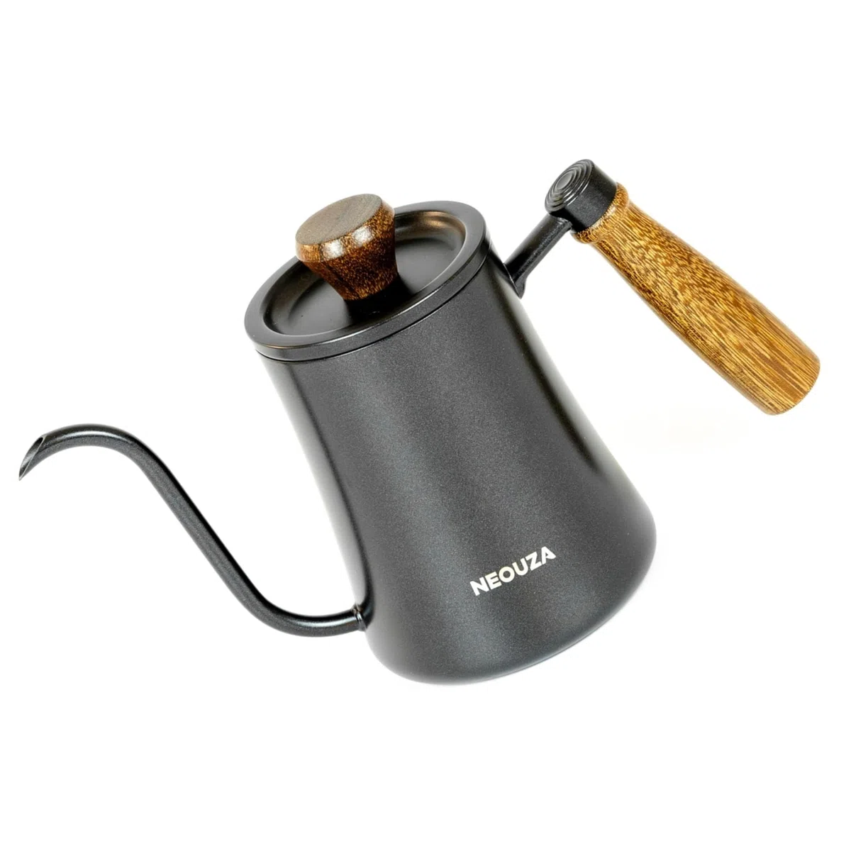 NEOUZA Pour Over Coffee - Hervidor de cuello de ganso, 600 ml, con termómetro de alta precisión, acero inoxidable 304, mango ergonómico de madera, opciones de calefacción versátiles, fácil de limpiar